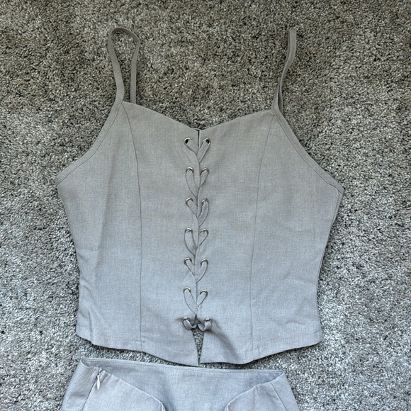String Top and Pant Two Piece Set Lace Up Tie Up Size XS - Picture 3 of 13